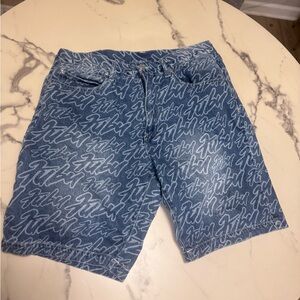 Forever 21 Scribble Print Blue Jean Shorts